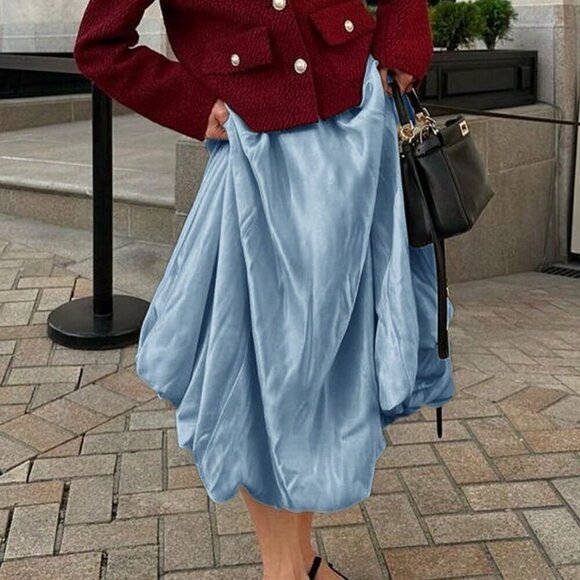 Dusty Blue Casual Women's Long Low Waist Flowy Elegant Skirt - Picture 7 of 11